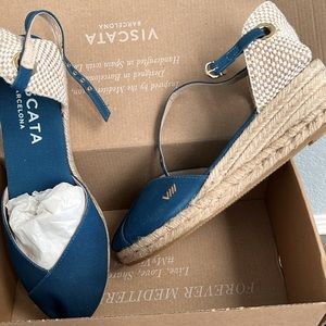 Viscata Barcelona blue platform Pubol Canvas Espadrille Wedges NIB 40